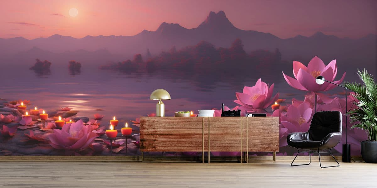 Divya Kamal, Serene 3D Lotus Wallpaper for Wall shown in a room