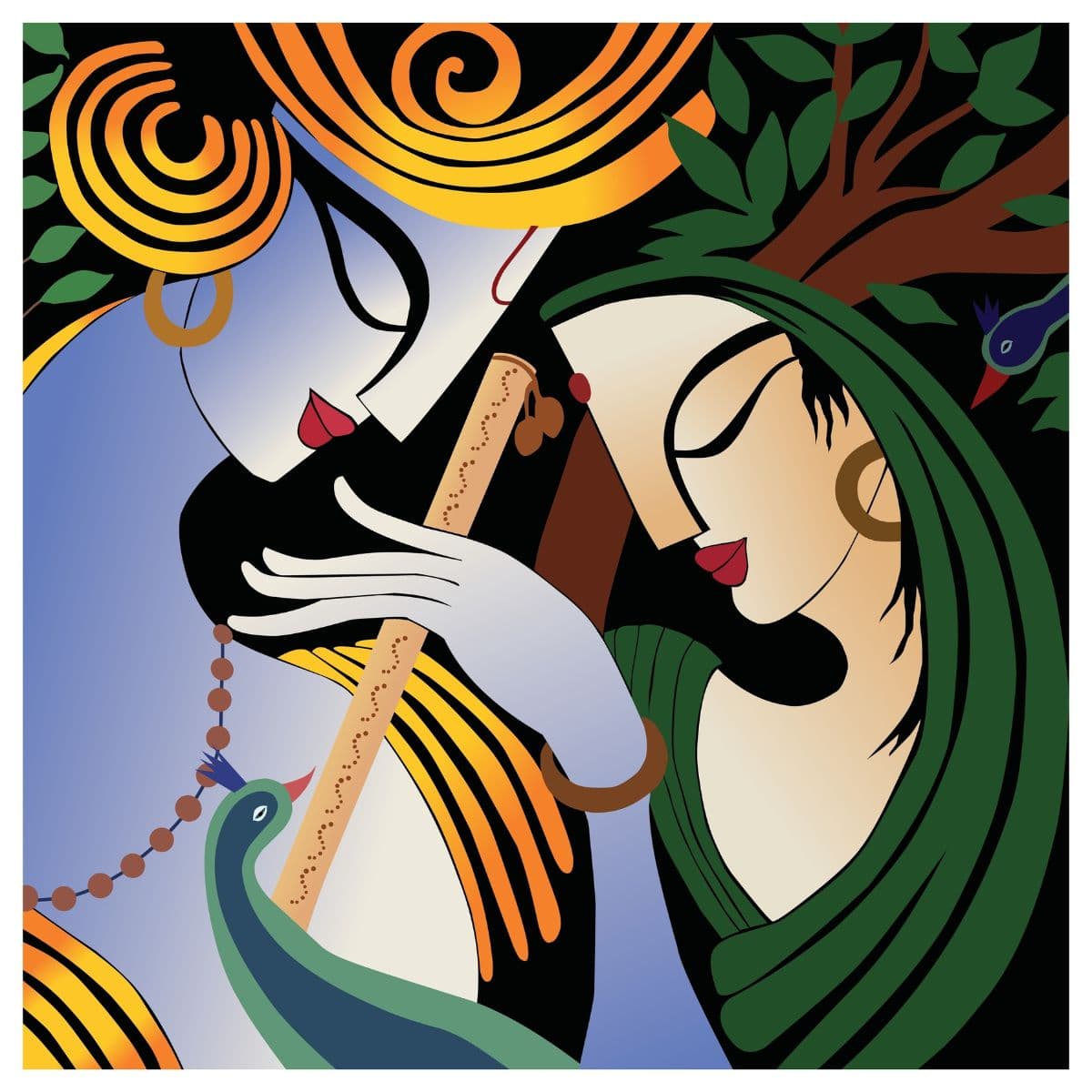 Radha Krishna Painting Style Wallpaper Mural pattern detail