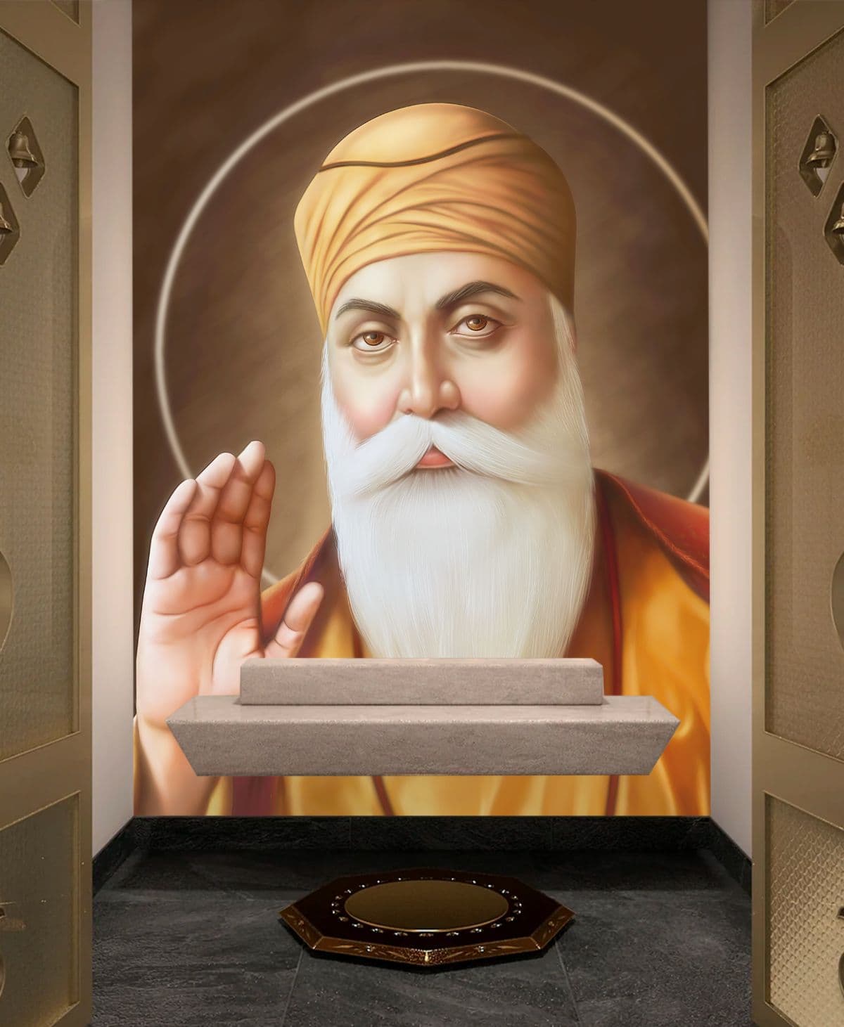 Shri Gurunanak Dev ji Wallpaper for Pooja Room shown in a room