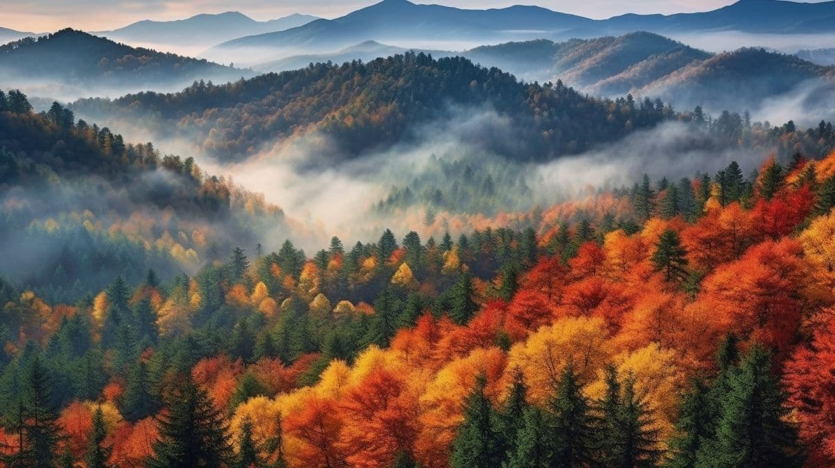 Autumn Aura Misty Retreat Wallpaper pattern detail