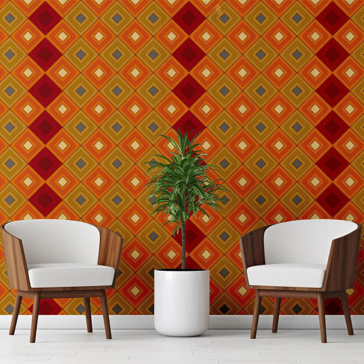 Phulkari, Indian Art Style Wallpaper for Wall shown in a room