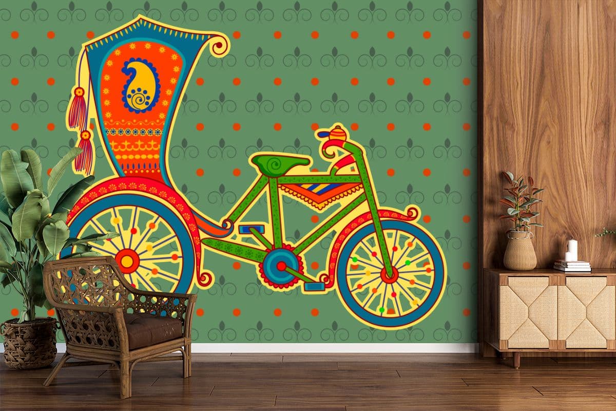 Cycle Rickshaw Wallpaper for Wall shown in a room