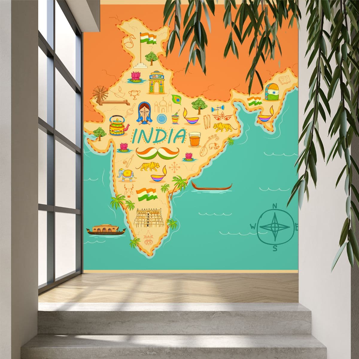 Artistic Map of India, Wallpaper for Wall shown in a room