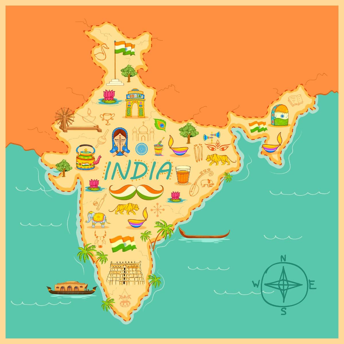 Artistic Map of India, Wallpaper for Wall pattern detail