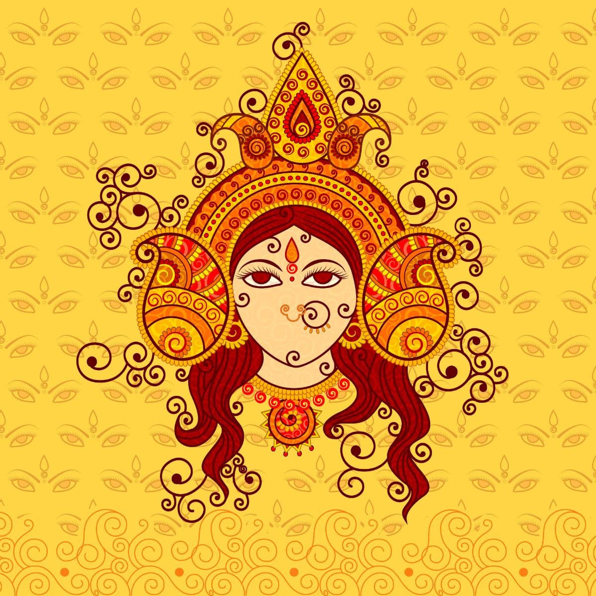 Maa Durga in Indian Art Style Wallpaper pattern detail