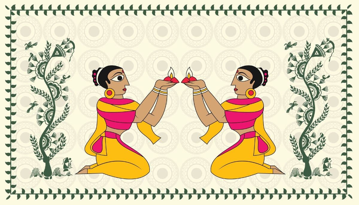 Radiant Lamp, Kalighat Art Wallpaper for Wall pattern detail