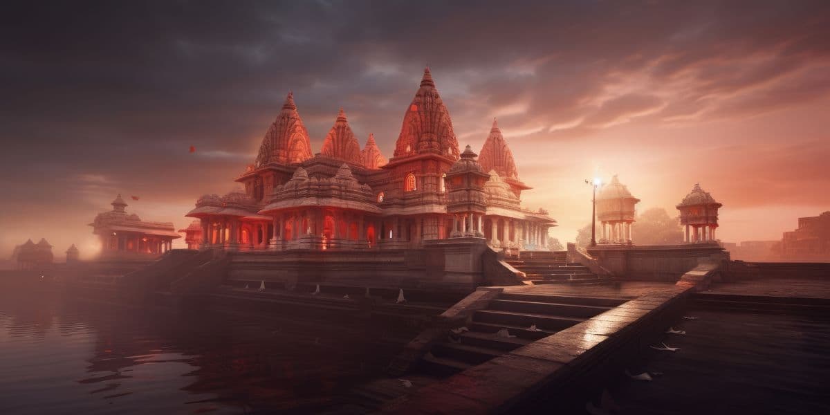 Ram Ayenge, Ram Mandir Portrait Wallpaper Mural pattern detail