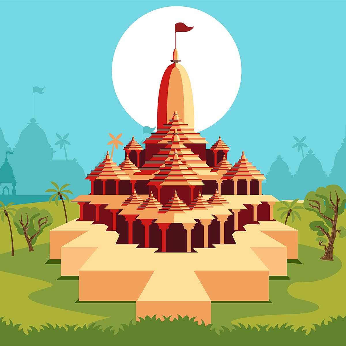 Ram Mandir Art Wallpaper for Wall pattern detail