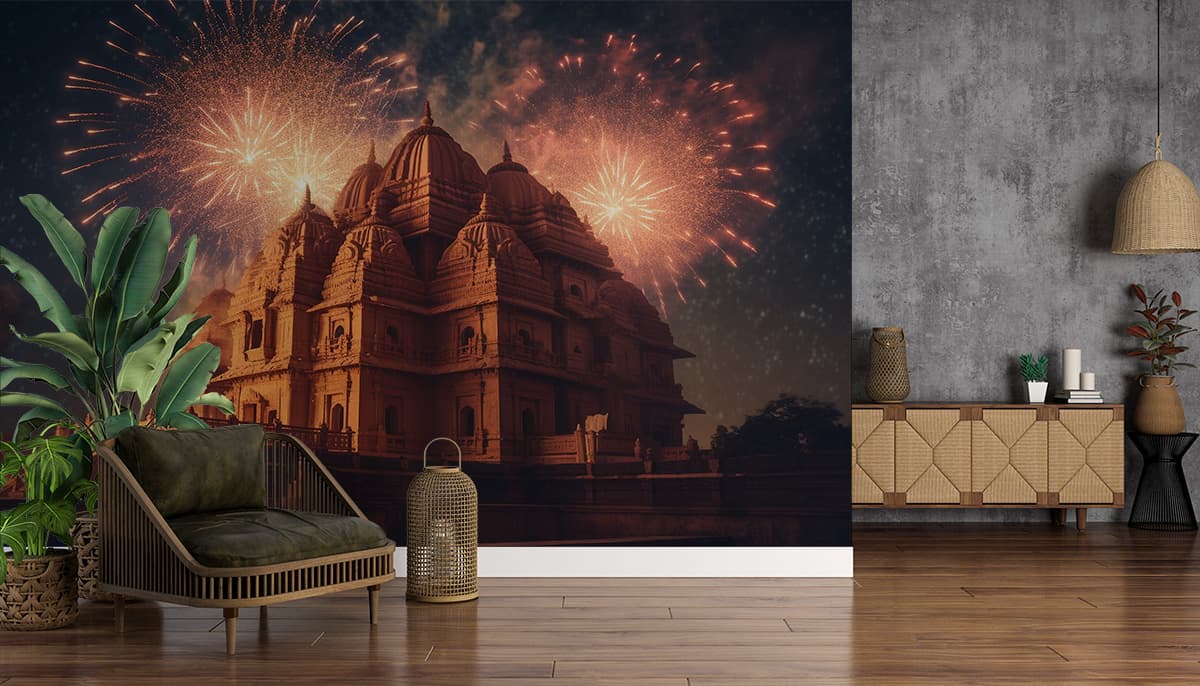 Ram Mandir Digital Art Wallpaper for Wall shown in a room
