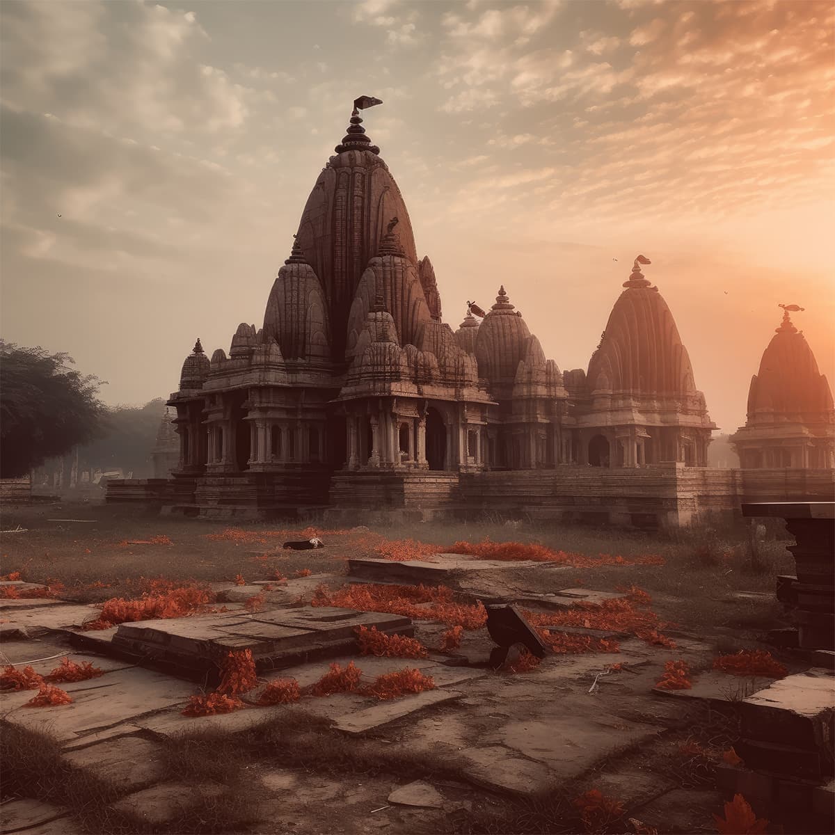 Ram Mandir Scenery Wallpaper Mural for Wall pattern detail