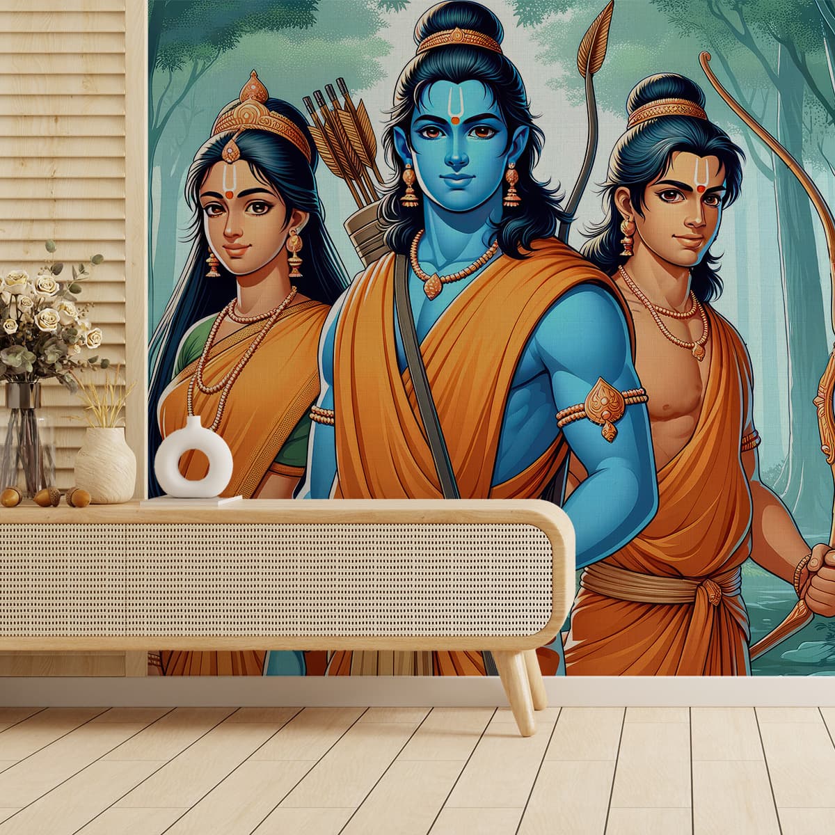 Ram, Laxman, Janki Wallpaper Mural shown in a room
