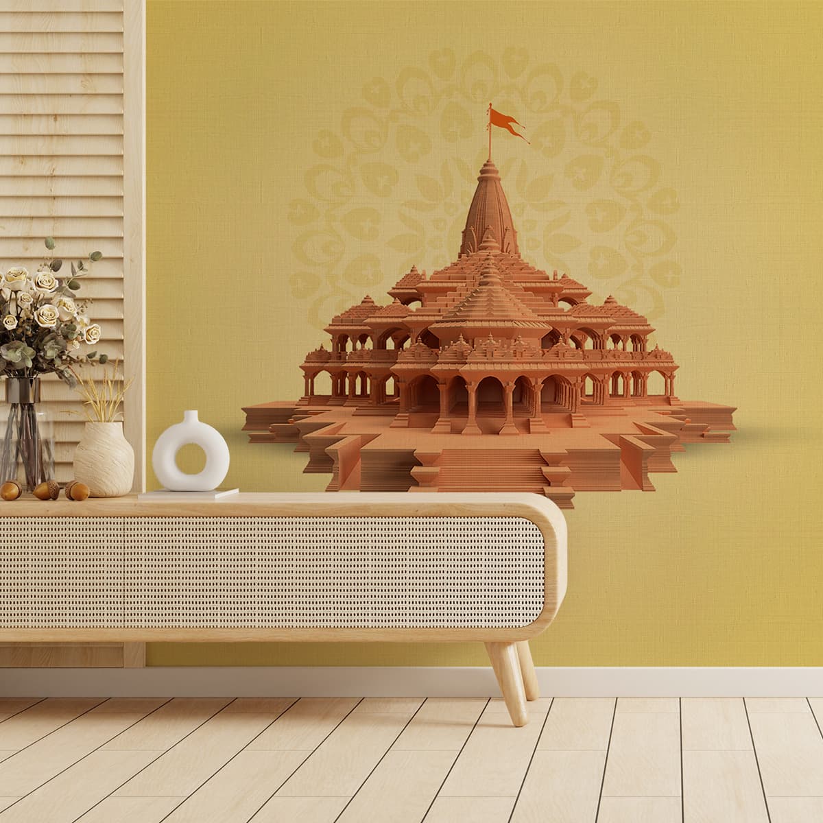 Rama Mandira 3D Effect Wallpaper for Wall shown in a room