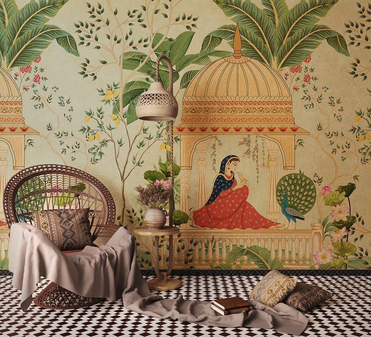 Man Mayuri Wallpaper for Wall shown in a room