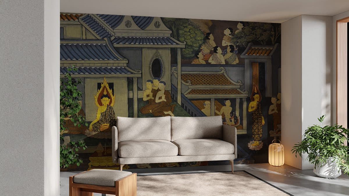 Buddha Art from Thailand Wallpaper for Wall shown in a room