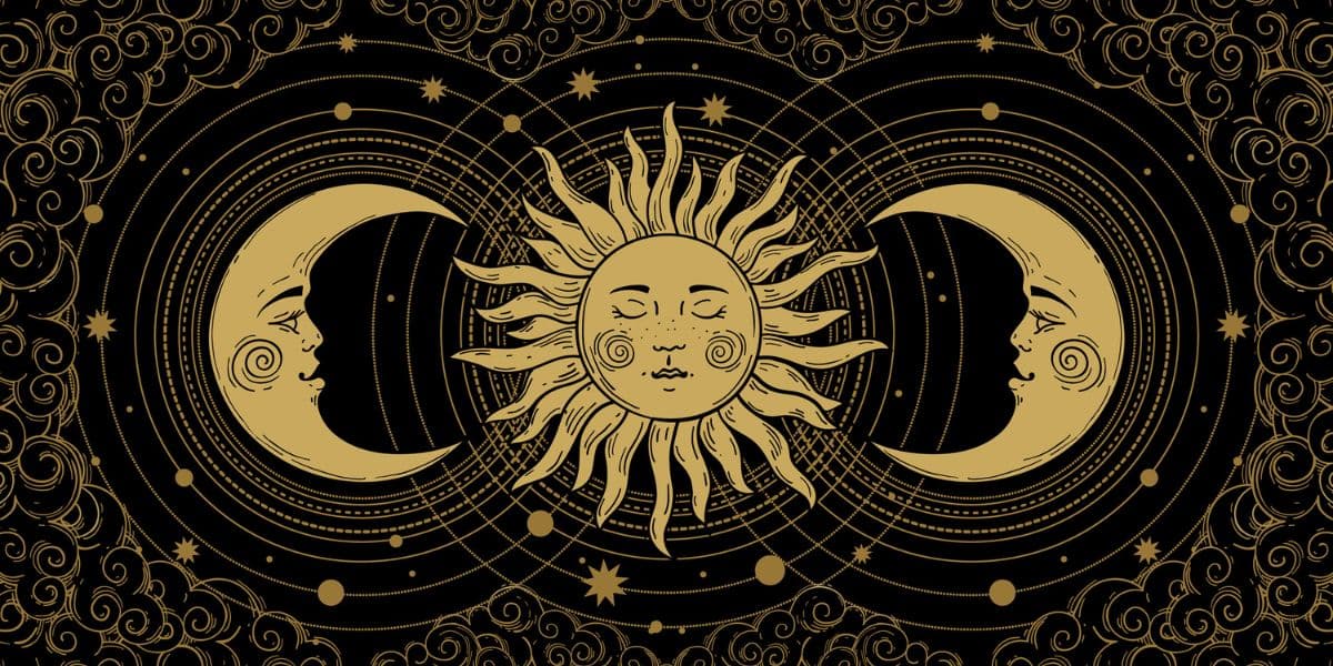 Modern Boho Celestial Sun and Moon Wallpaper pattern detail