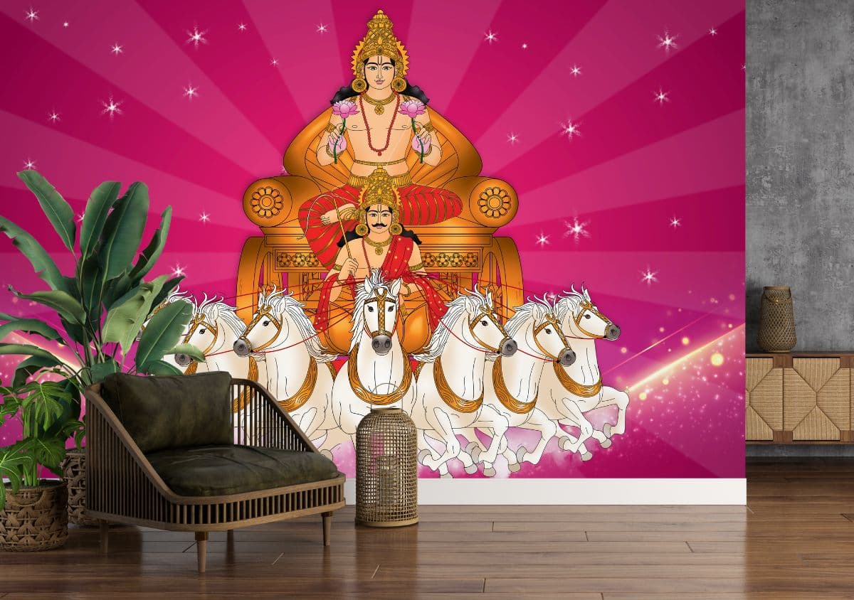 Surya Darshan, Wall of Solar Blessings Wallpaper Mural shown in a room