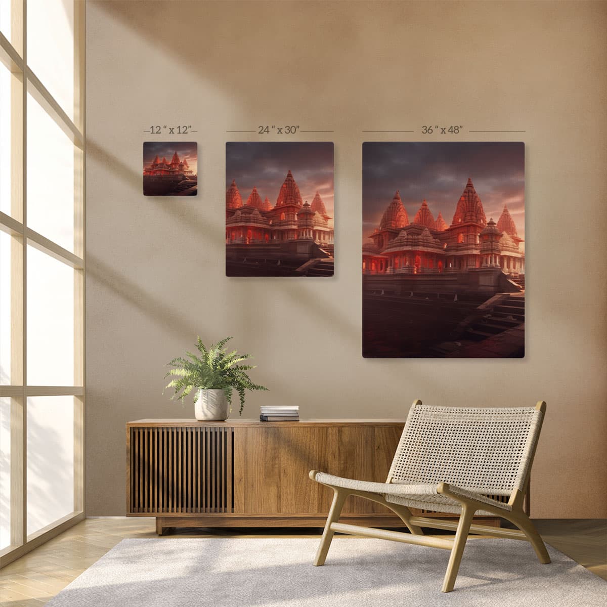 Glowing Ram Mandir Ayodhya Canvas Art pattern detail