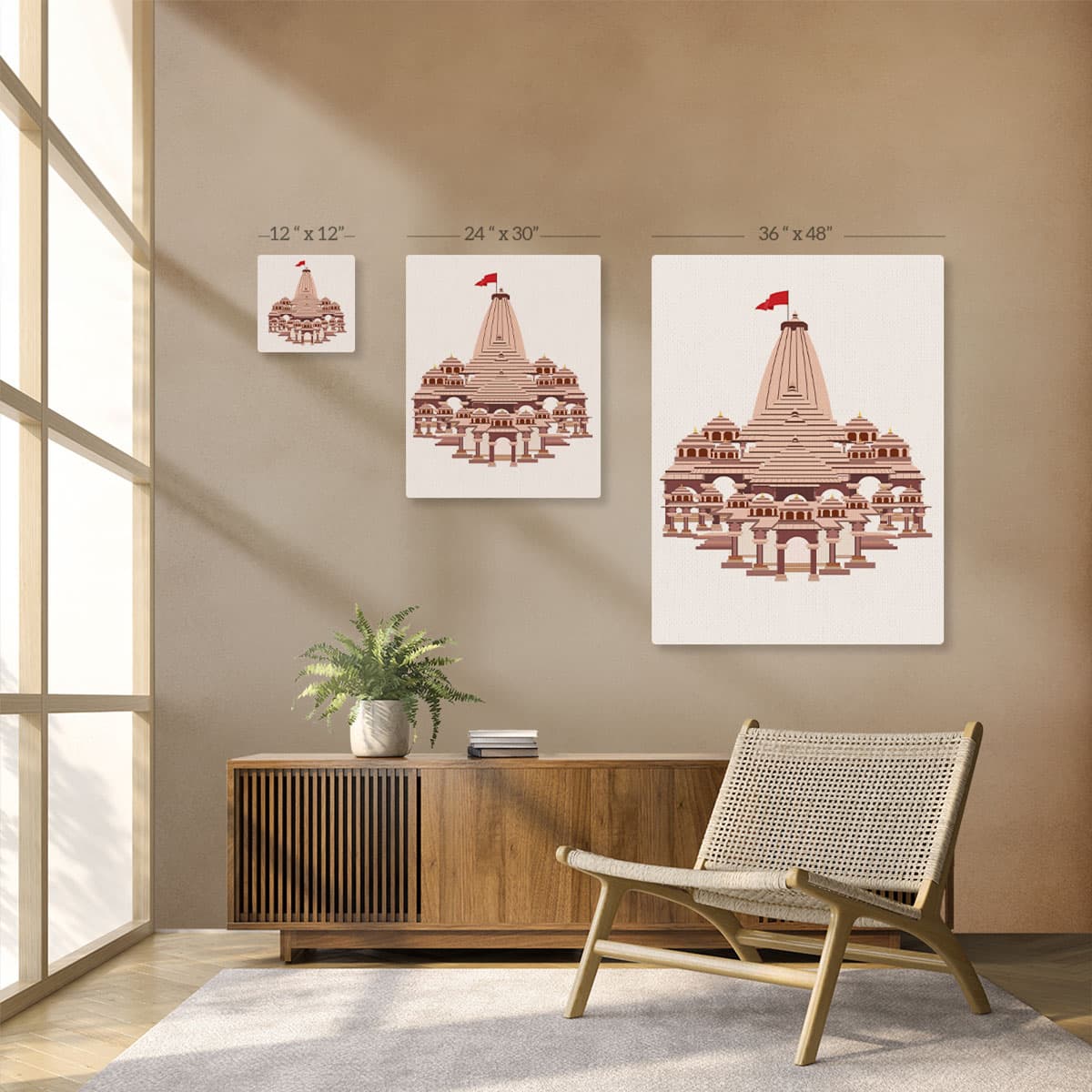 Beautiful Ram Mandir Wall Decor Canvas Art pattern detail