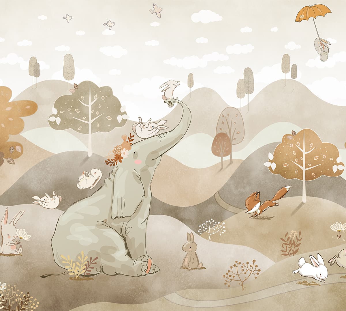 Whimsical Critter Safari Wallpaper for Kids pattern detail