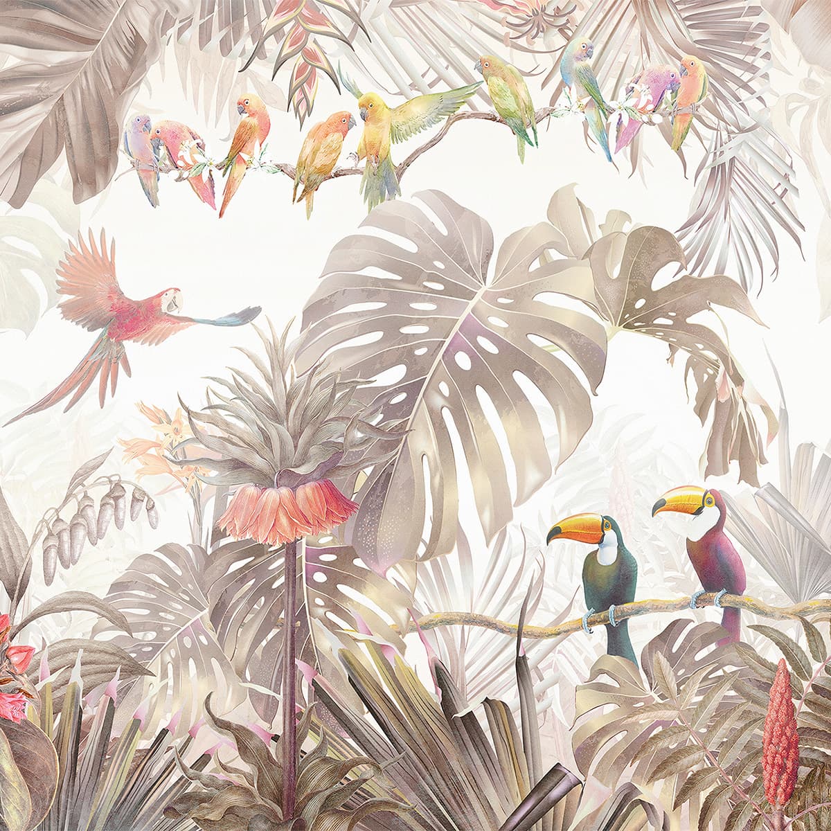 Tropical Peace, Birds and Trees Wallpaper pattern detail