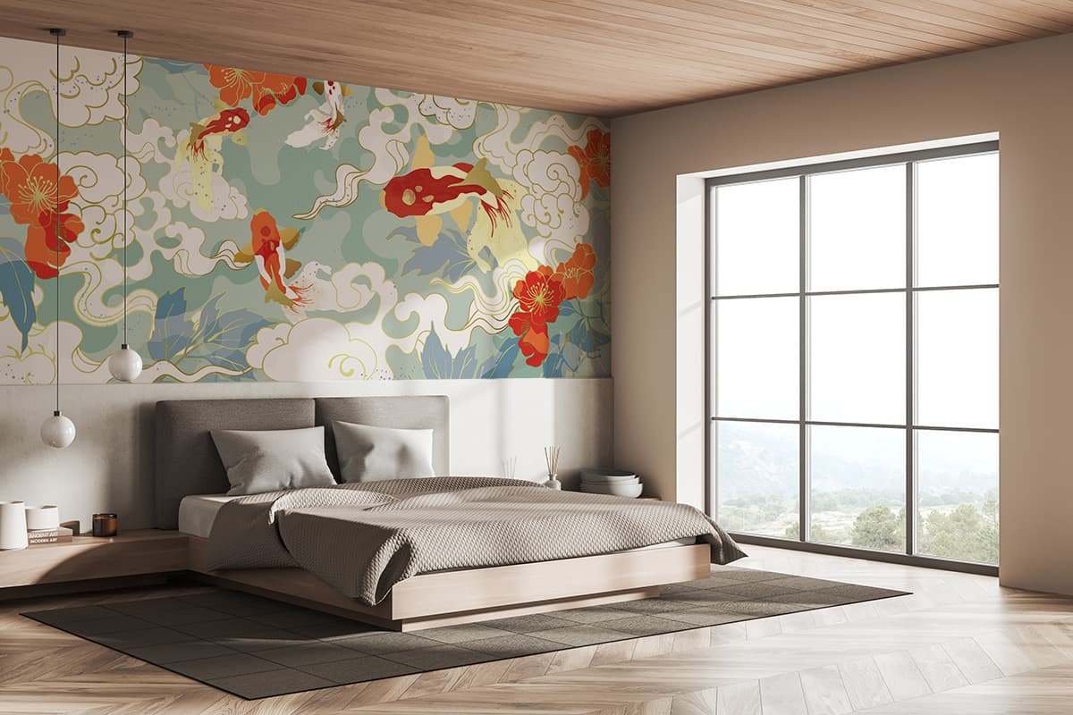Jal Ki Rani, Koi Fish Wallpaper Mural for Wall shown in a room