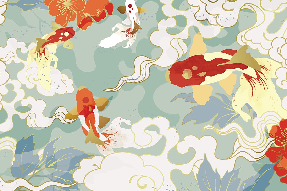 Jal Ki Rani, Koi Fish Wallpaper Mural for Wall pattern detail