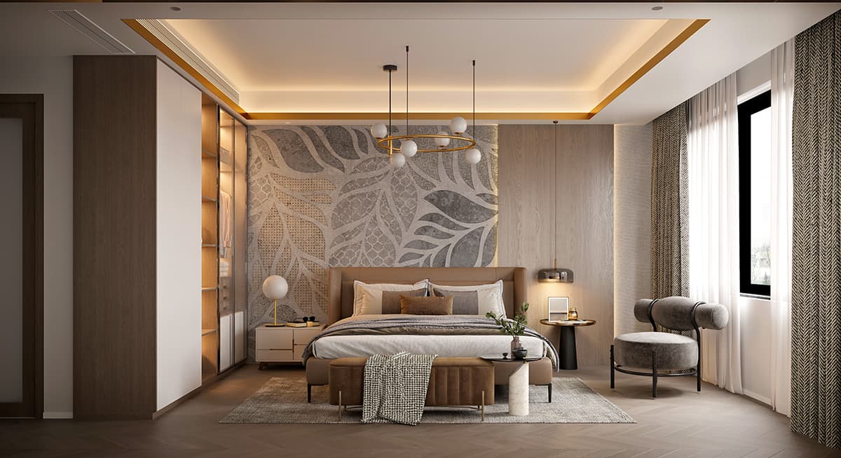 Leaf Whisper Wall Harmony Wallpaper shown in a room