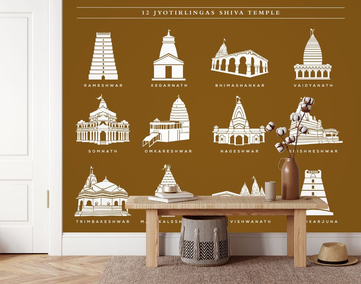 12 Jyotirlinga Shiva Temple Wallpaper for Wall shown in a room