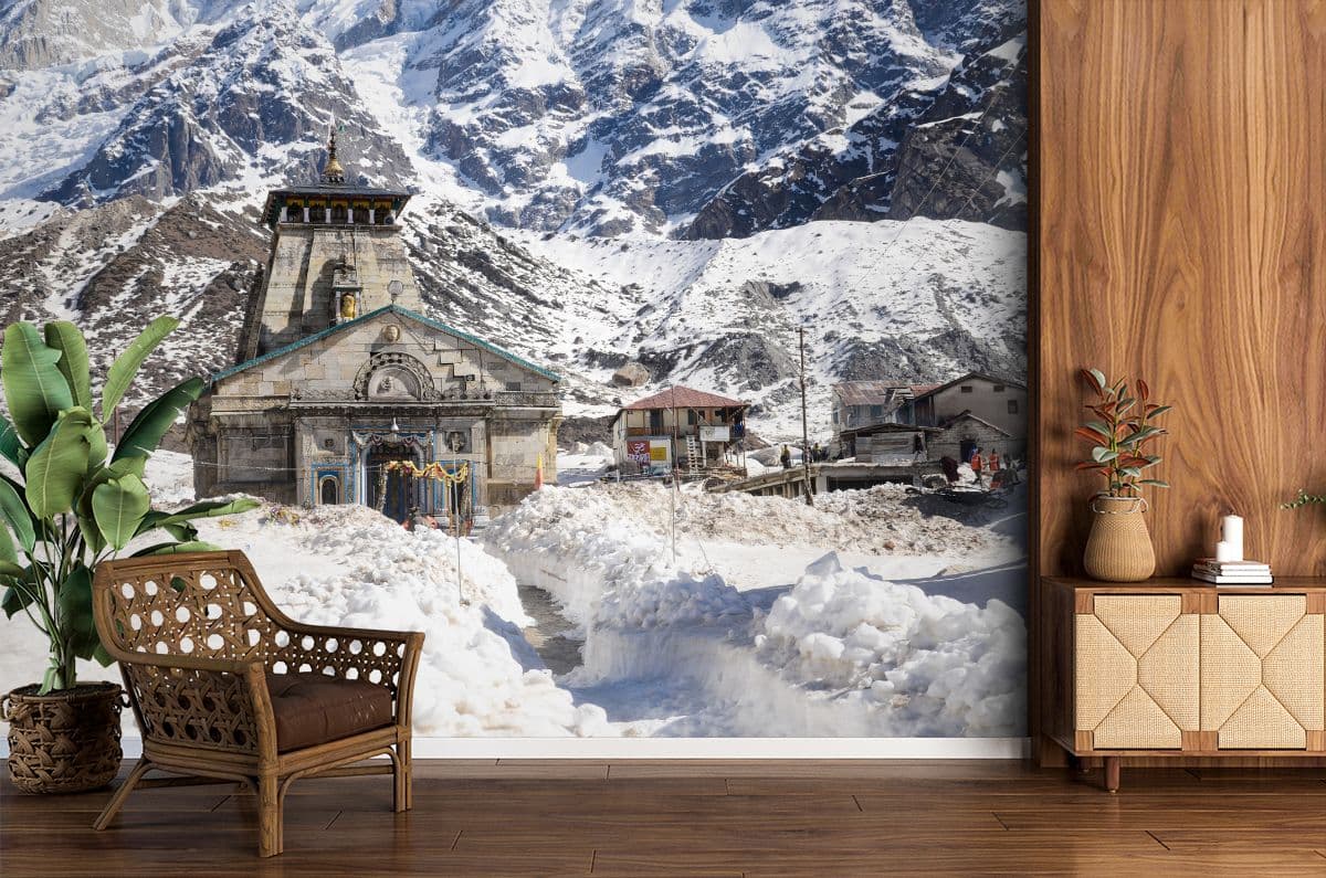 Kedarnath Temple in Winter Wallpaper for Wall shown in a room