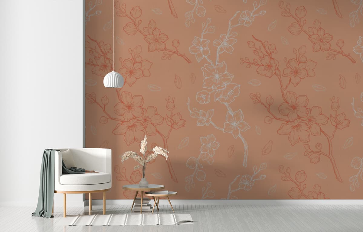Peach Tree Blossom Wallpaper for Wall shown in a room