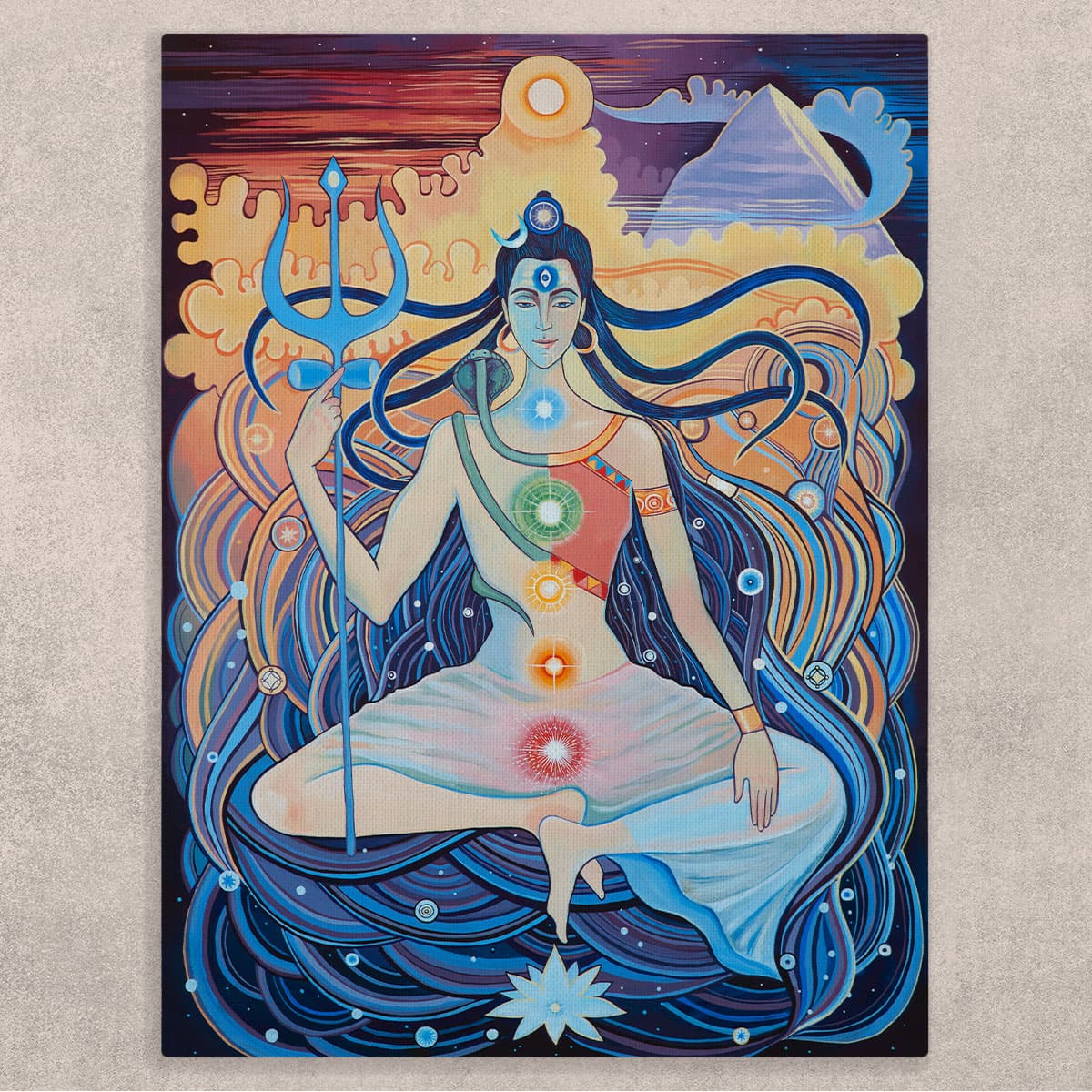 Shiv Shakti Painting on Canvas shown in a room