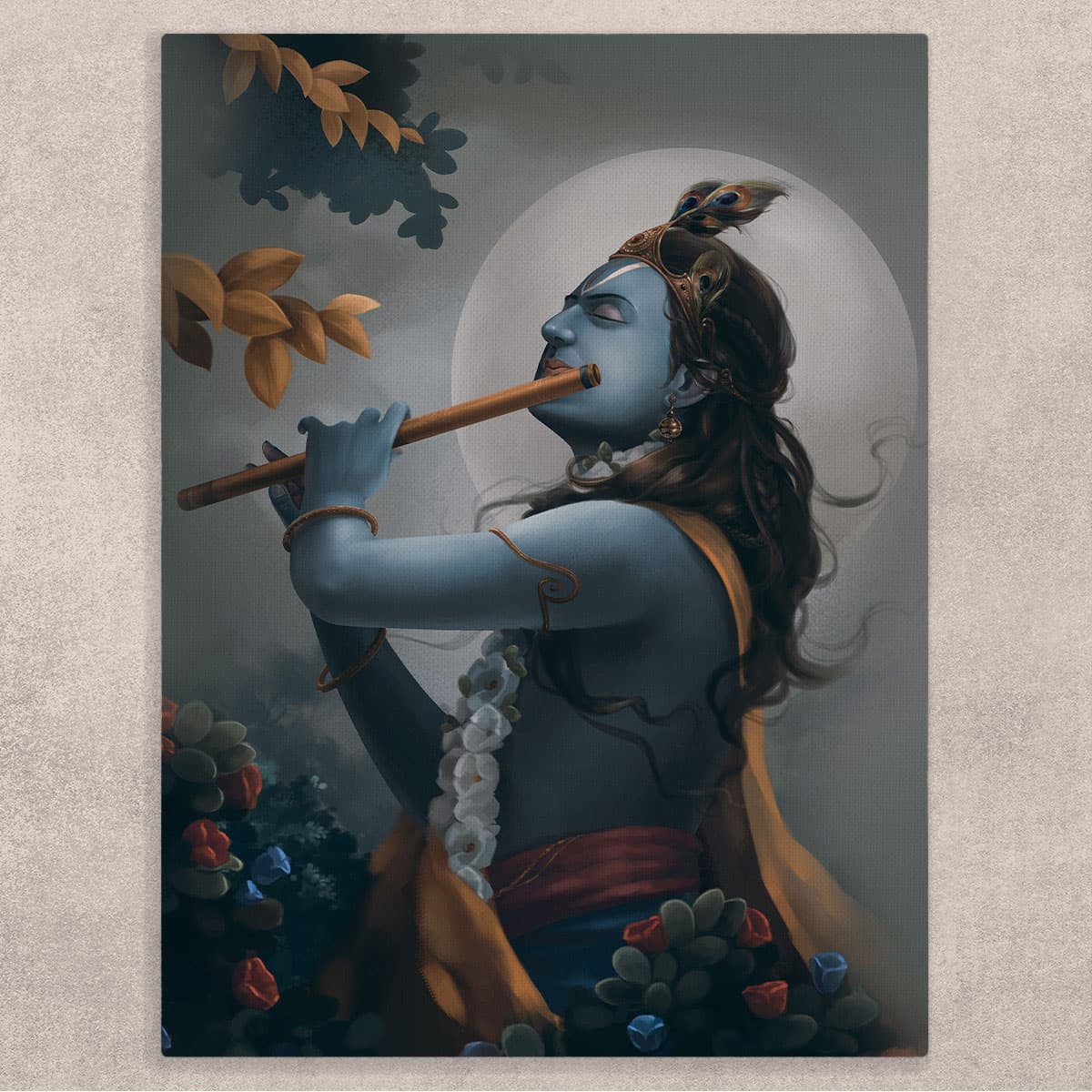 Krishna Painting on Canvas shown in a room