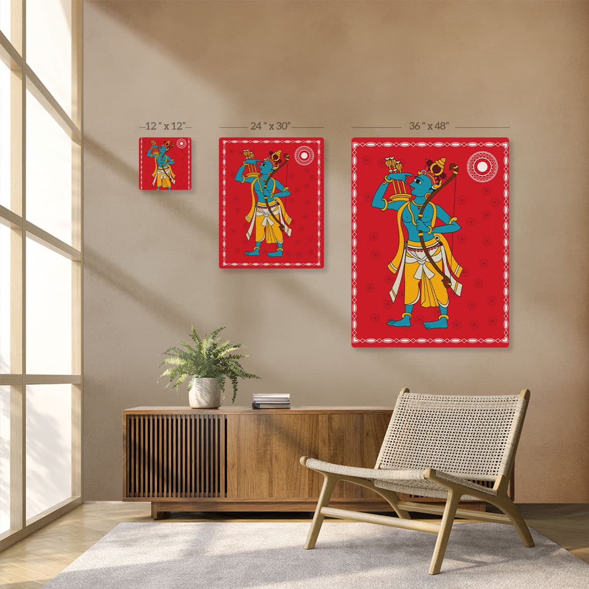Shri Ram Canvas Painting Kalighat Art pattern detail