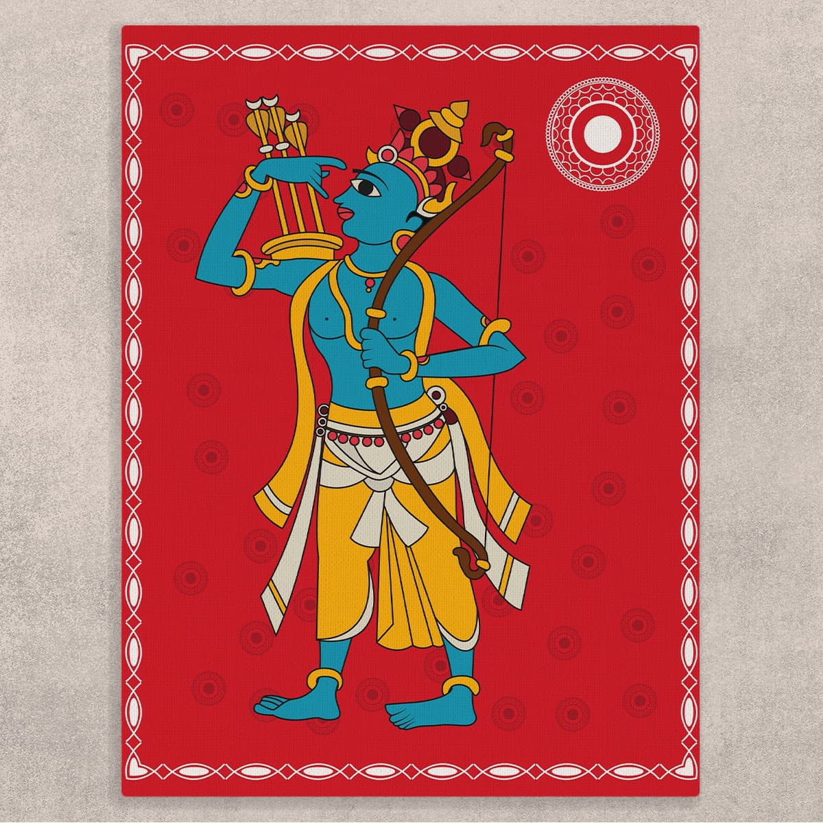 Shri Ram Canvas Painting Kalighat Art shown in a room