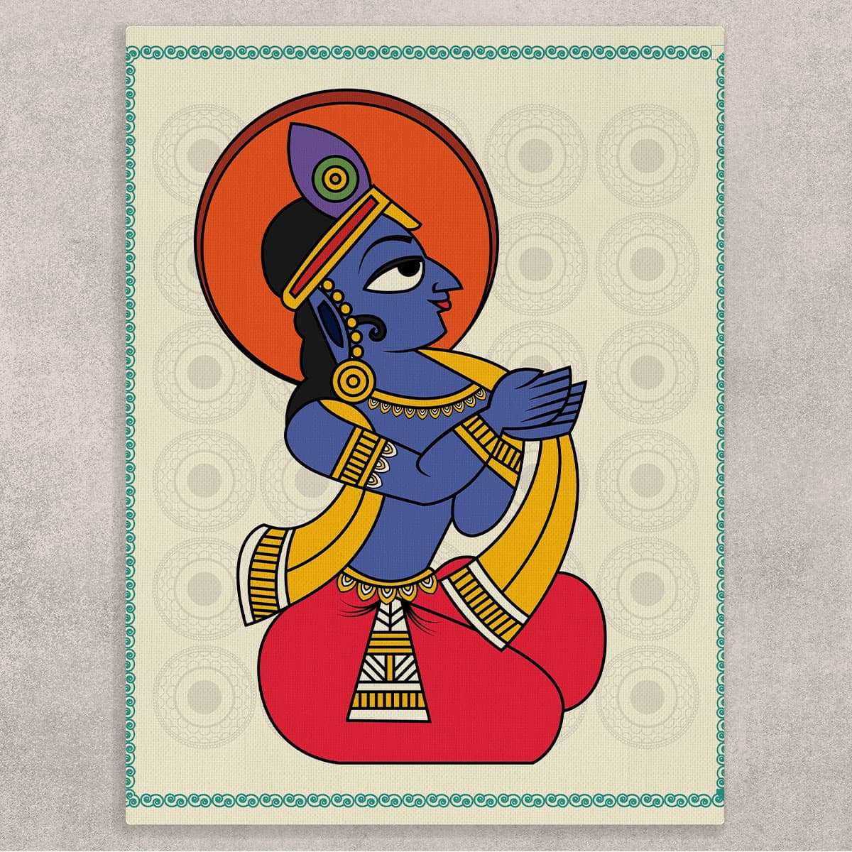 Shree Krishna Canvas Painting, Kalighat Art shown in a room