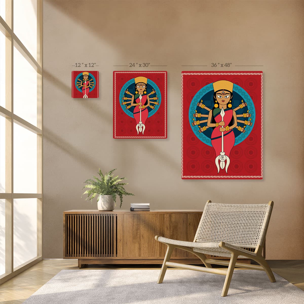 Durga Ma Painting on Canvas pattern detail