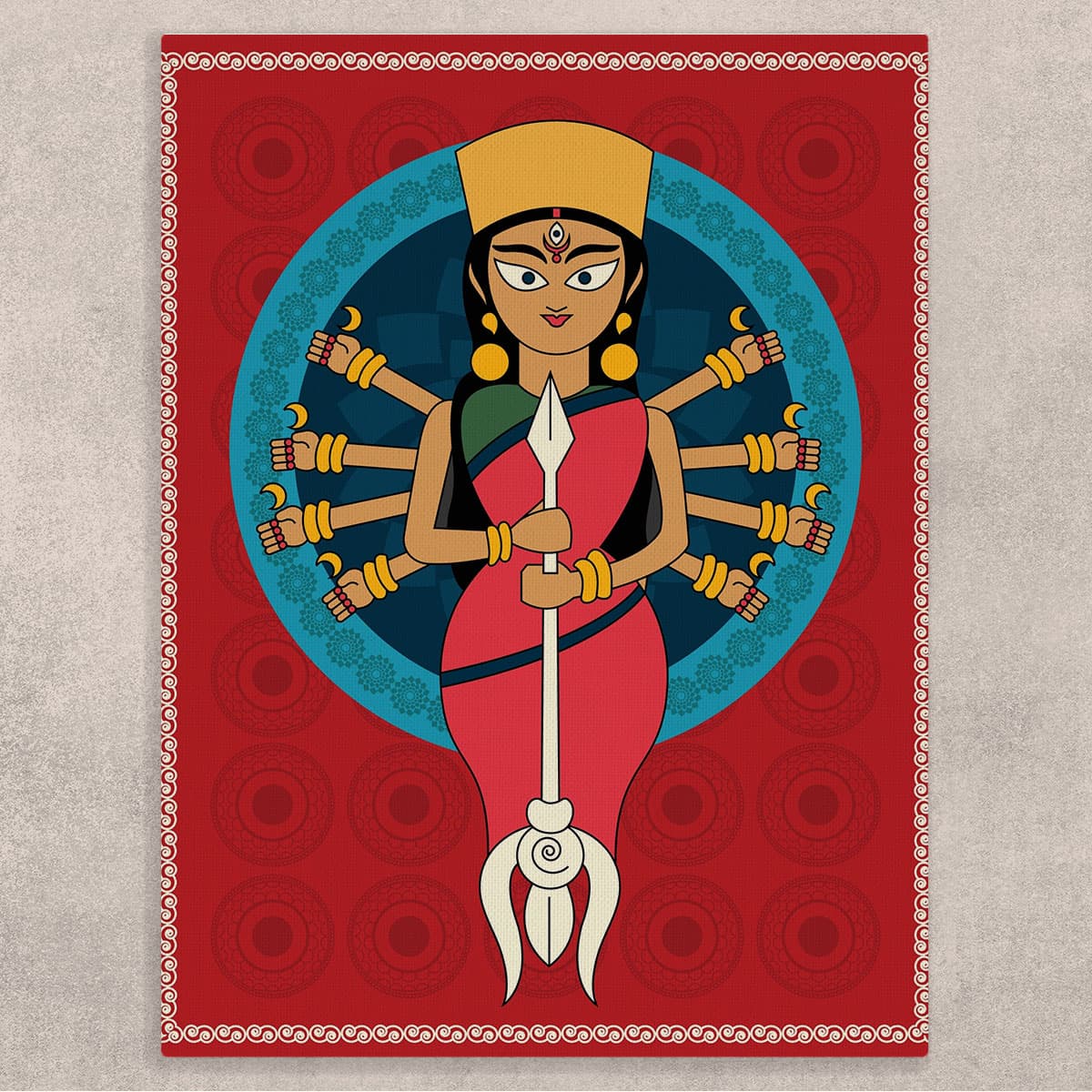 Durga Ma Painting on Canvas shown in a room