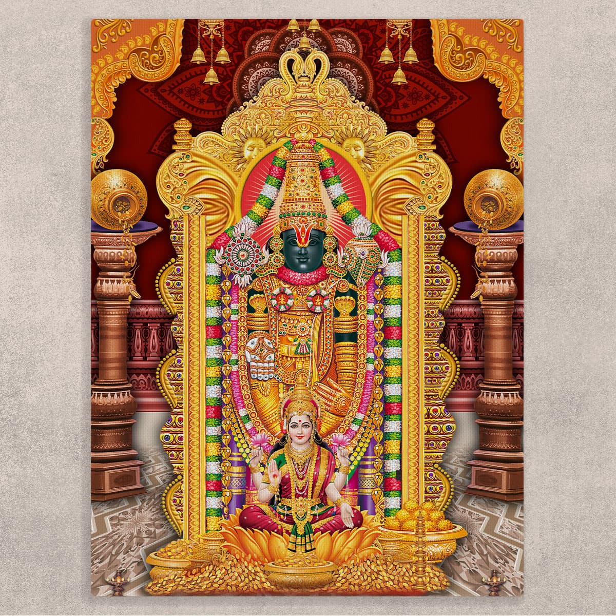 Tirupati Balaji Painting shown in a room