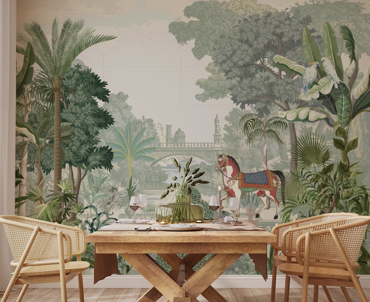 Colonial Garden Charm Wallpaper shown in a room