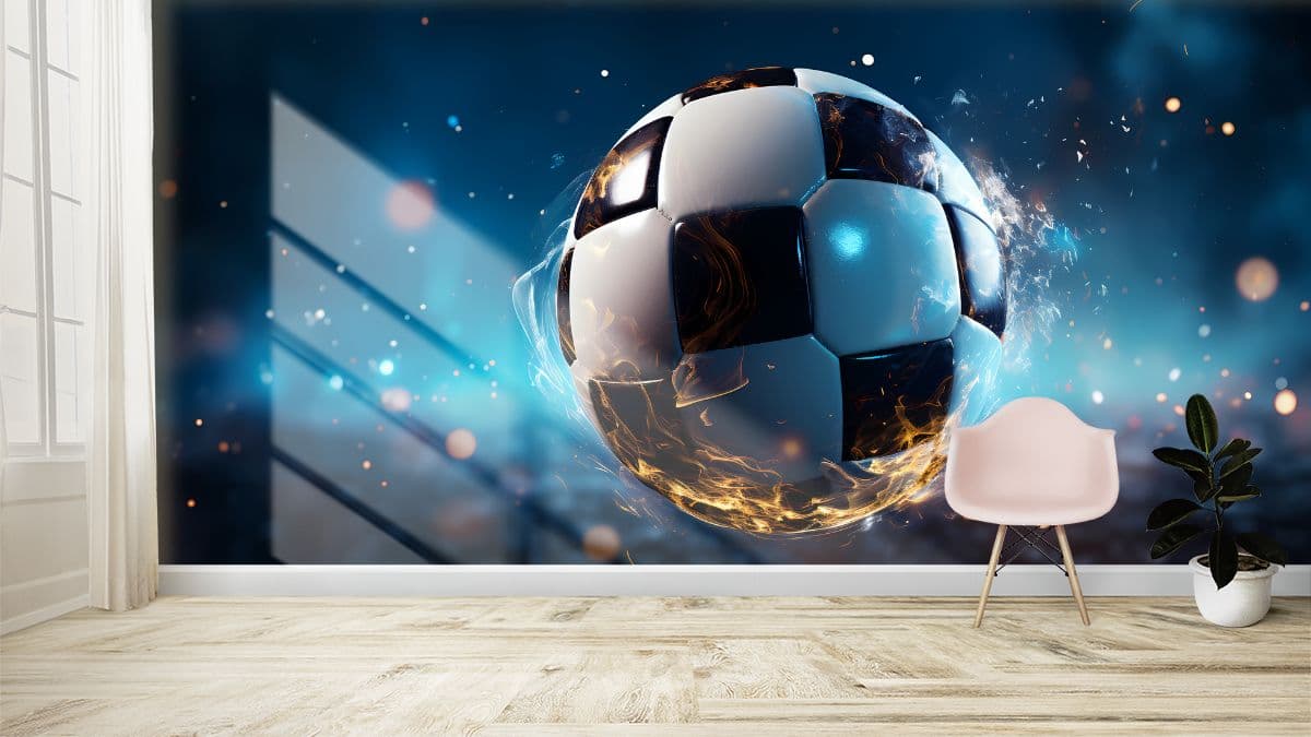 3D Effect Football Wallpaper shown in a room