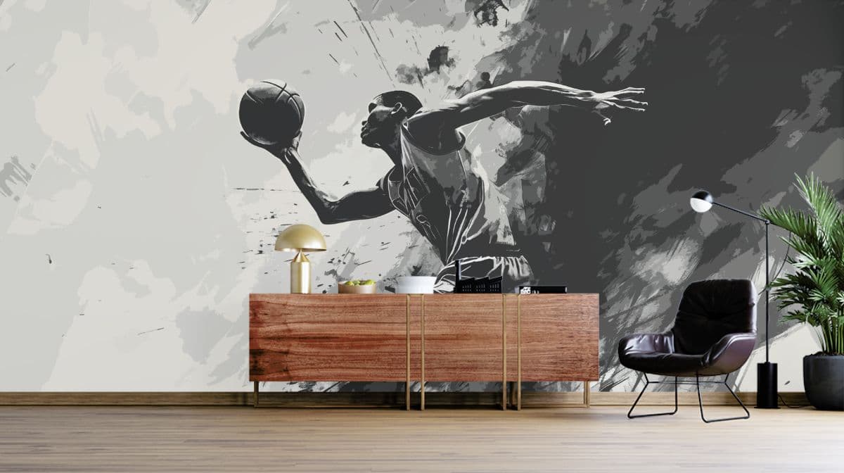 Basketball Abstract Art Wallpaper for Wall shown in a room