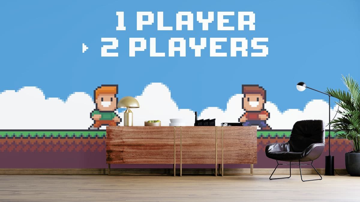 Old Style 2D Pixel Game Art Wallpaper for Wall shown in a room
