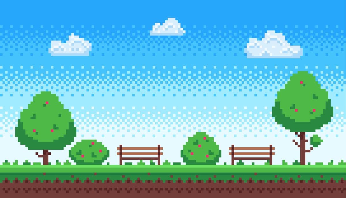 Vintage 2D Pixel Theme Gaming Wallpaper pattern detail