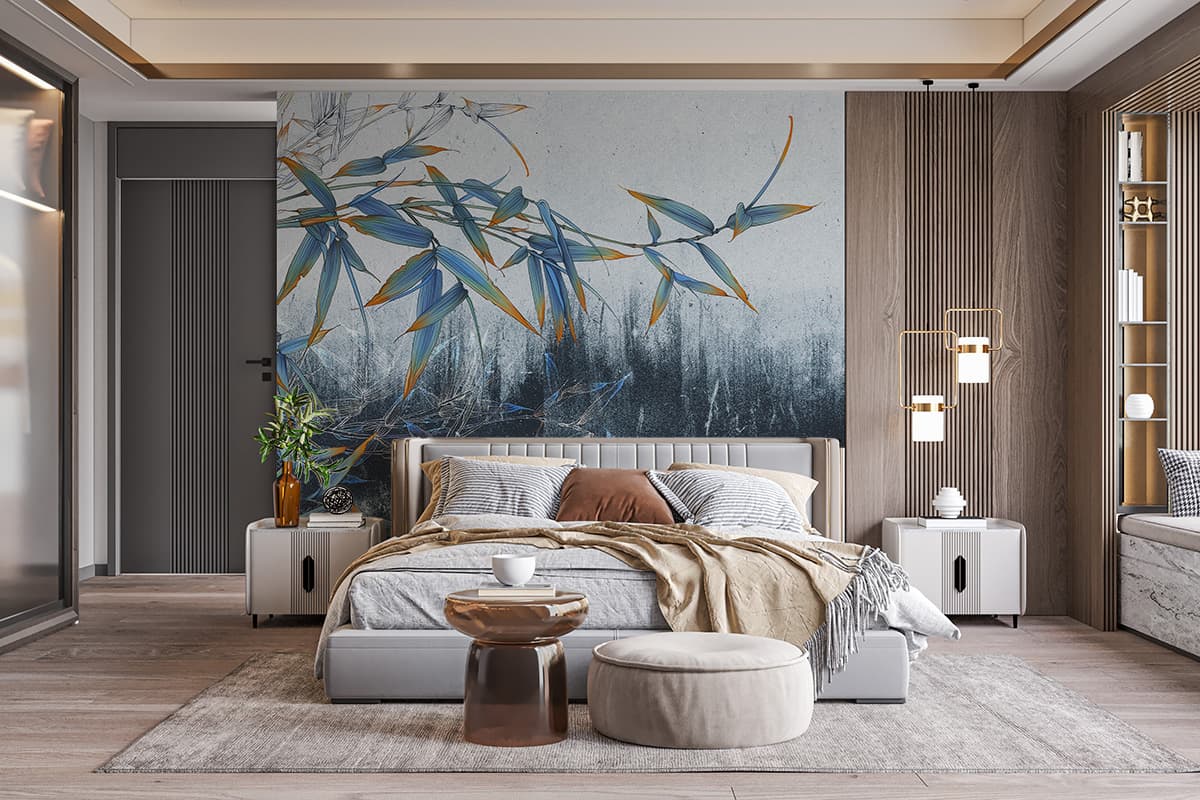 Mesmerizing Bamboo Leaves Wallpaper for Wall shown in a room