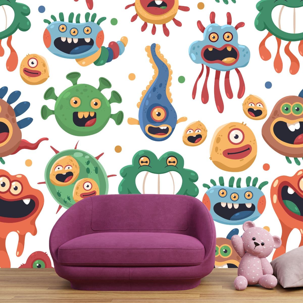 Cute Germ and Bacteria Wallpaper for Wall shown in a room