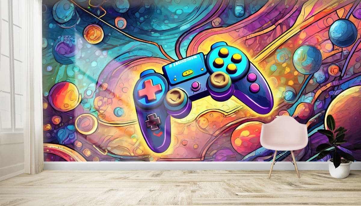 Colorful Gaming Console Wallpaper for Gamers shown in a room