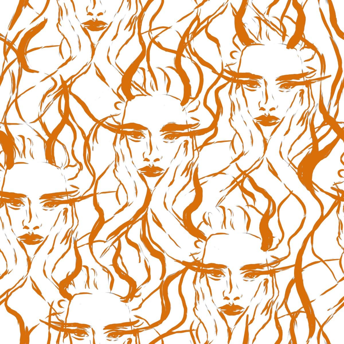Line Work Girl Portrait Caricature Wallpaper pattern detail
