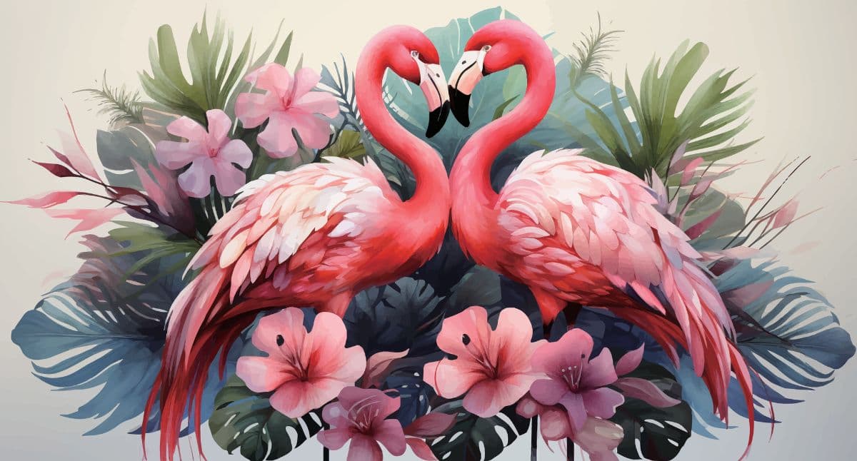 Flamingo Couple Wallpaper Mural pattern detail