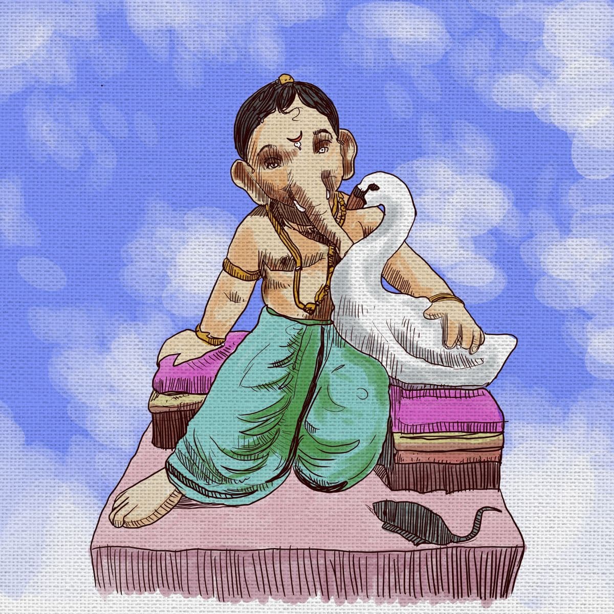 Ganesha and Swan Colorful Art Wallpaper Mural pattern detail