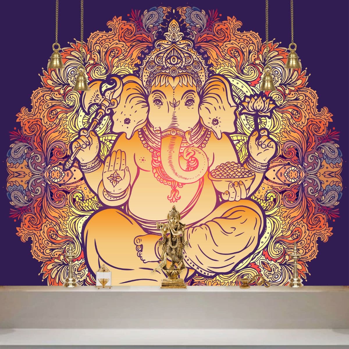Ganesha Floral Decor Wallpaper Mural shown in a room